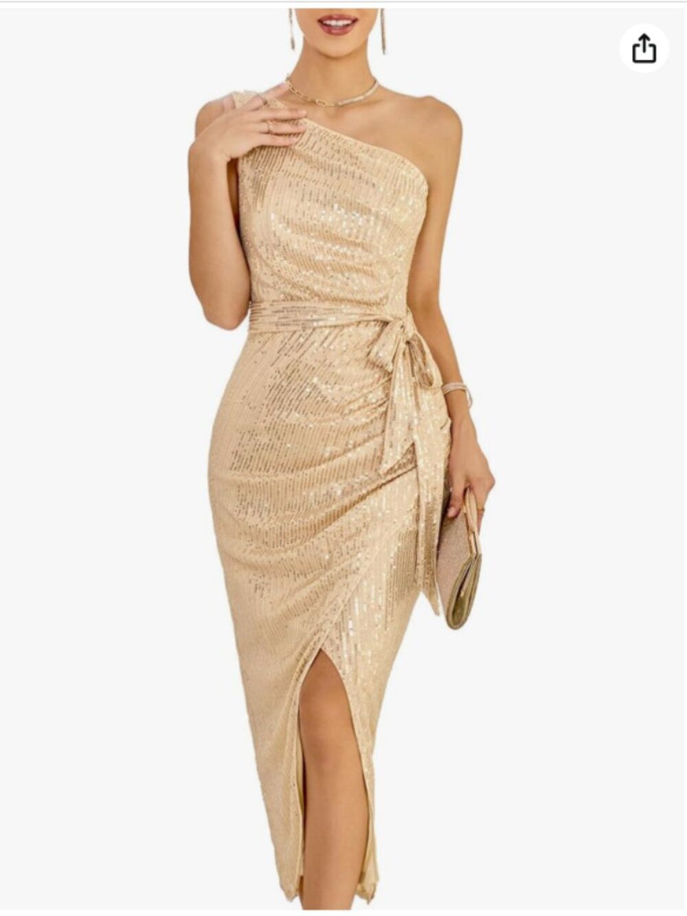 NWT GRACE KARIN Women Sleeveless One Shoulder Sequin Dress with Slit Size XL